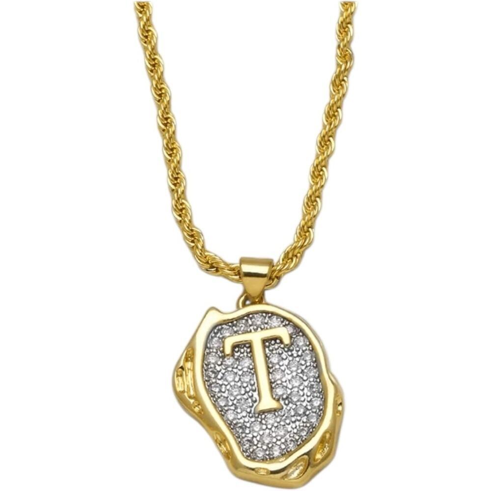 Gold Plated and Silver Initial T Pendant Necklace